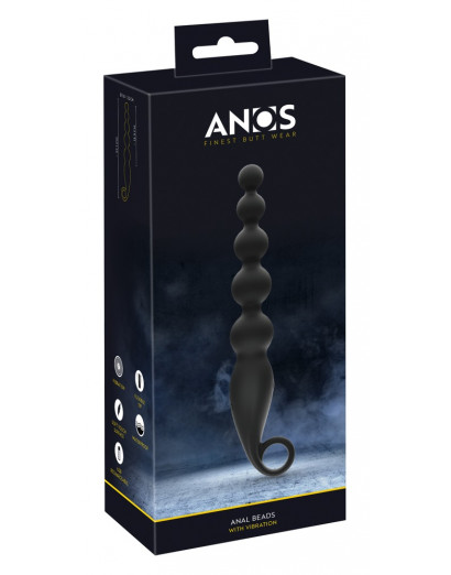 Anos Anal Beads - anál gyöngysor vibrációval (fekete)