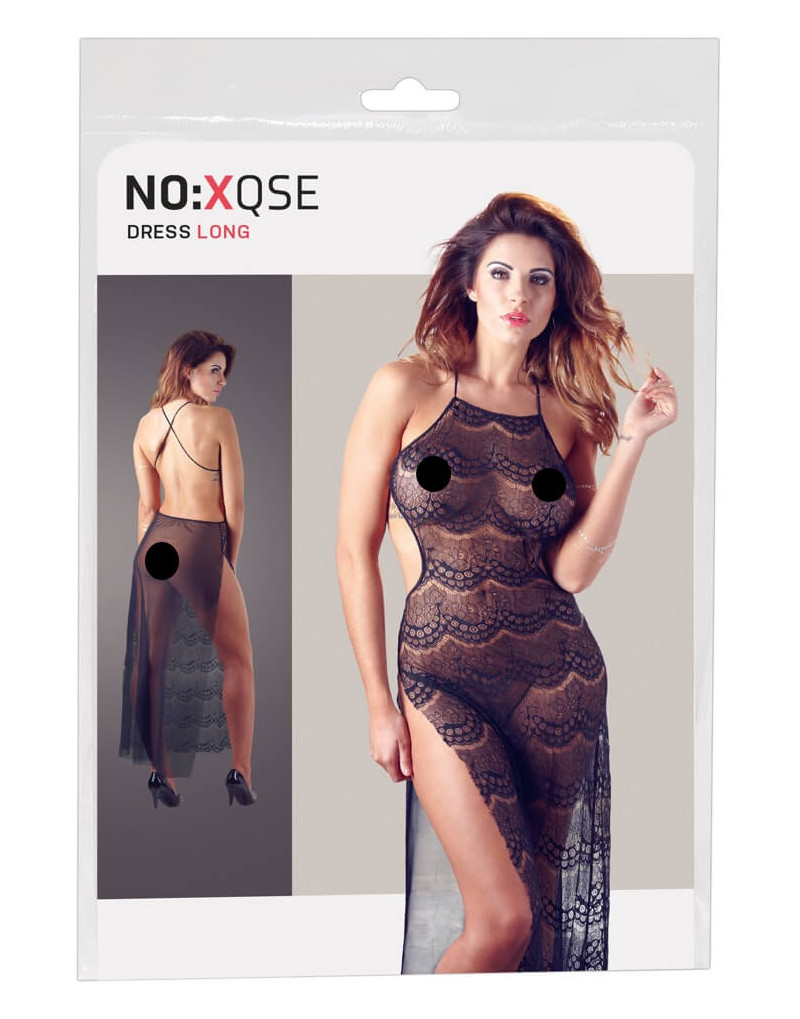 NO:XQSE - Tüll-csipke hosszú ruha (fekete)