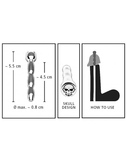 Penisplug - lépcsős, halálfejes acél húgycsőtágító ékszer (0,6-0,8cm)
