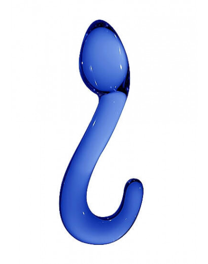 Christalino Champ - hajlított, G-pont üveg dildó (kék)