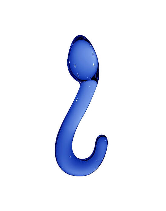 Christalino Champ - hajlított, G-pont üveg dildó (kék)
