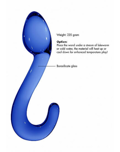 Christalino Champ - hajlított, G-pont üveg dildó (kék)
