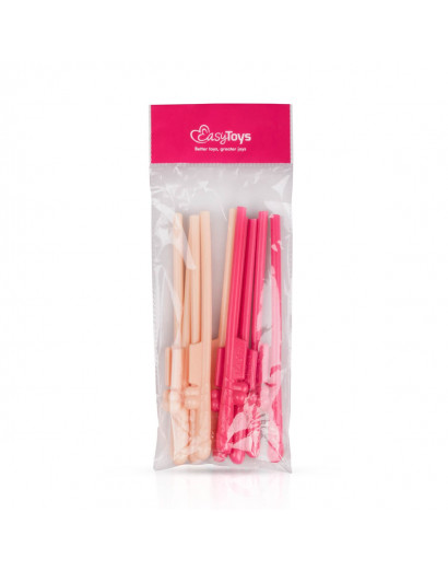 Easytoys Penis Straws - péniszes szívószál (sötét pink-natúr) - 10db