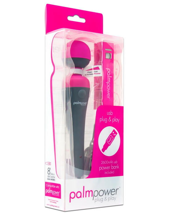 PalmPower Wand - USB-s masszírozó vibrátor powerbankkal (pink-szürke)