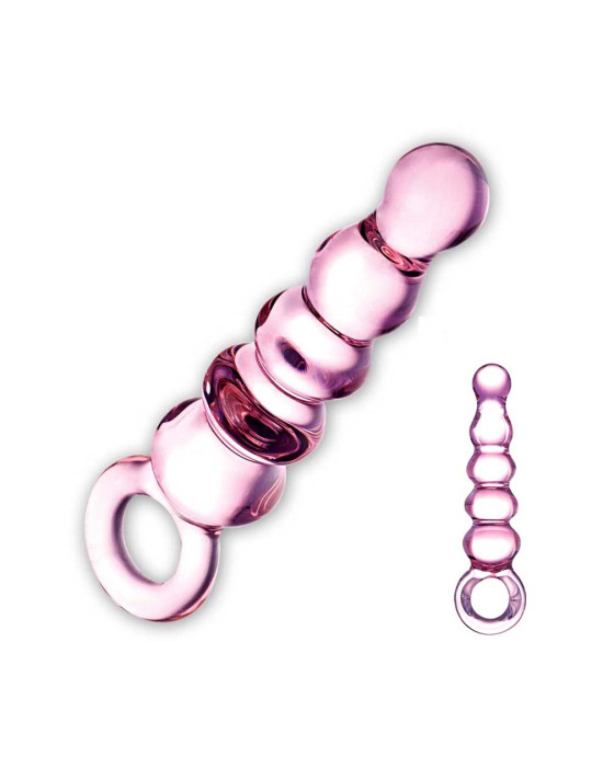 GLAS - üveg anál gyöngysor dildó (pink)
