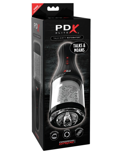 PDX Elite Rotobator - nyögő, forgó műpunci (áttetsző-fekete)