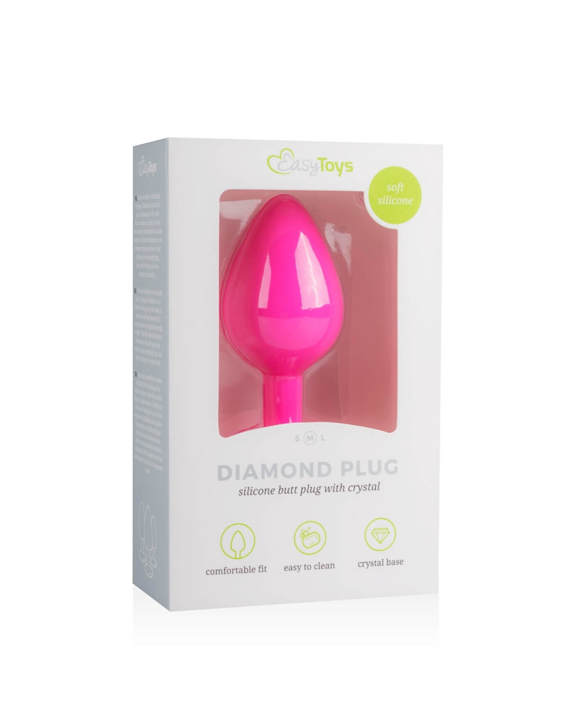 Easytoys Diamond - fehér köves anál dildó (közepes) - pink