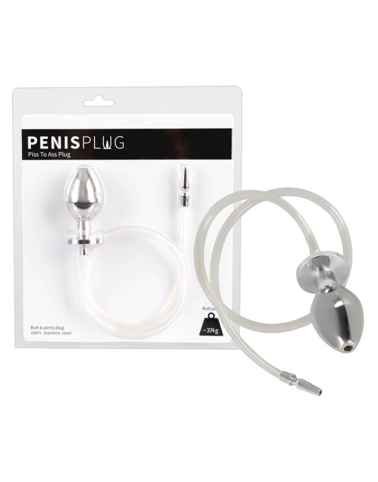 Piss to Ass Plug - üreges acél anál dildó húgycsőtágítóval