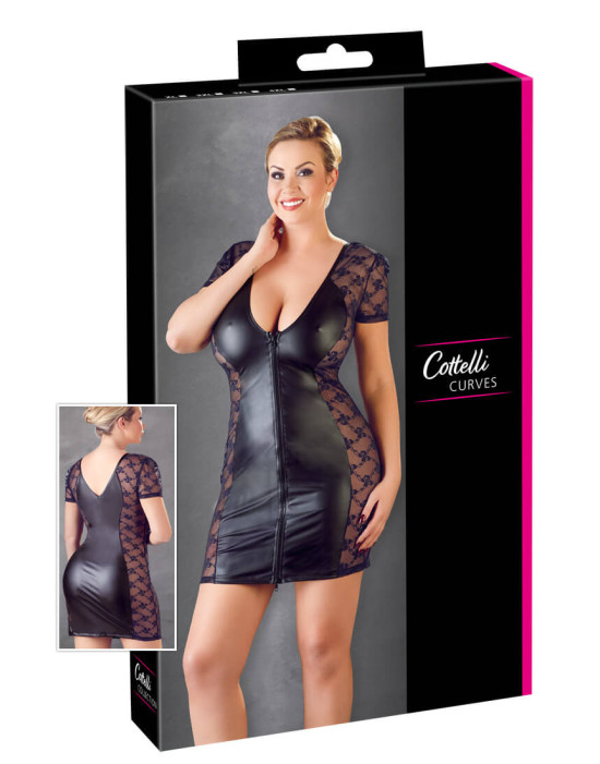 Cottelli Plus Size - masnis, csipkés kombinált ruha (fekete)