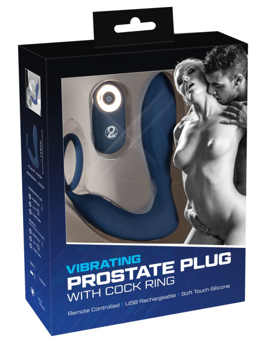 You2Toys Prostata Plug - rádiós anál vibrátor péniszgyűrűvel (kék)