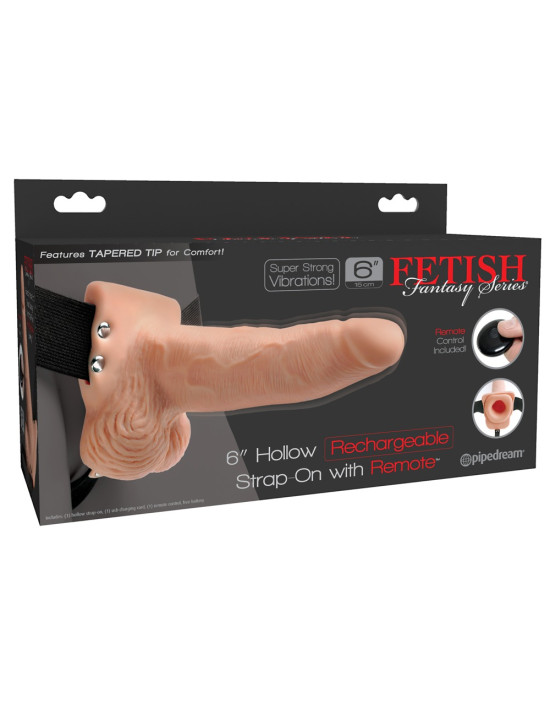 Fetish Strap-On 6 - rádiós, felcsatolható, üreges vibrátor (natúr)