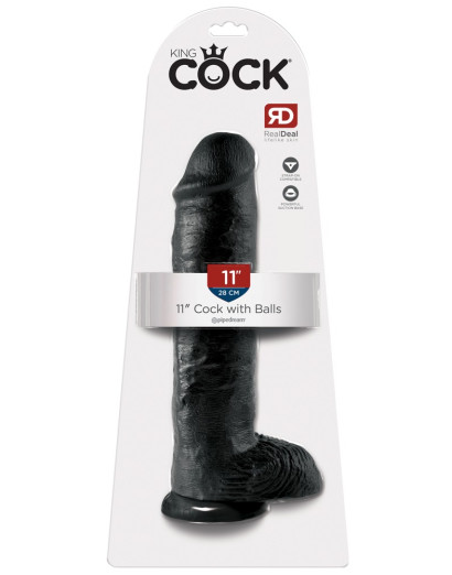 King Cock 11 - nagy tapadótalpas, herés dildó (28cm) - fekete