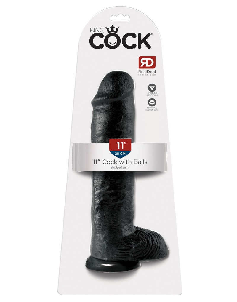 King Cock 11 - nagy tapadótalpas, herés dildó (28cm) - fekete