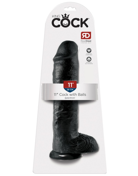 King Cock 11 - nagy tapadótalpas, herés dildó (28cm) - fekete