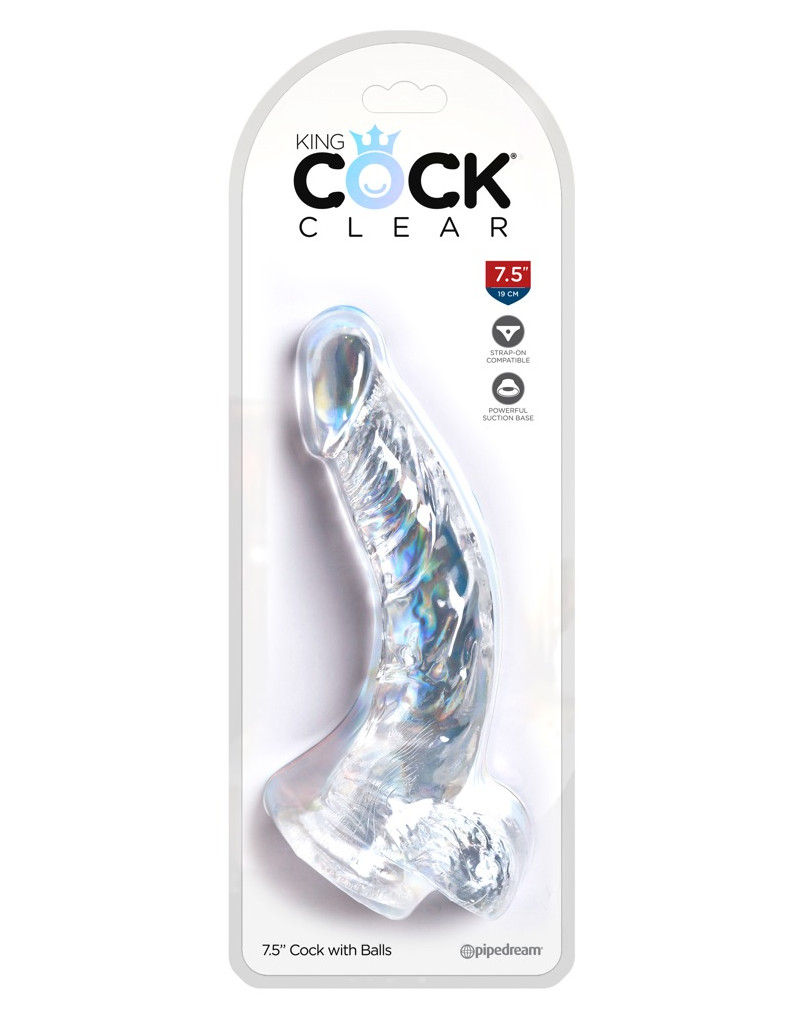 King Cock Clear 7,5 - tapadótalpas, herés dildó (19cm)
