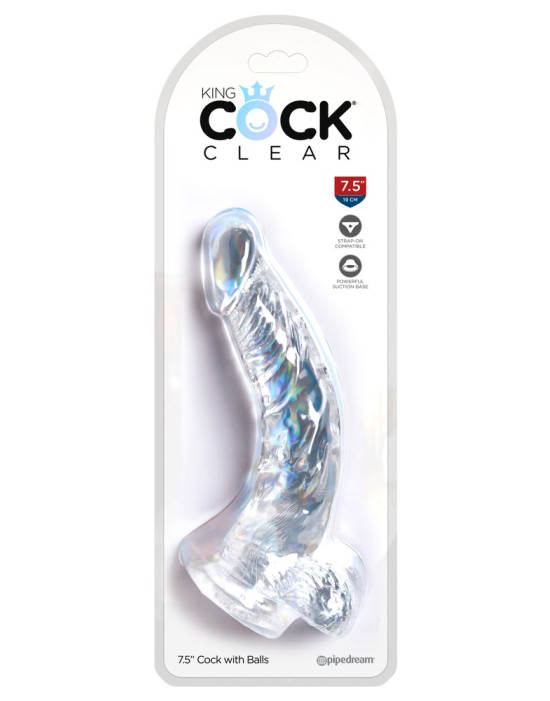King Cock Clear 7,5 - tapadótalpas, herés dildó (19cm)