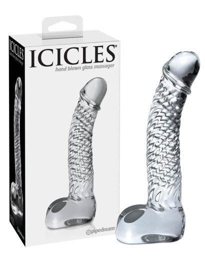 Icicles No. 61 - herés, péniszes üveg dildó (áttetsző)