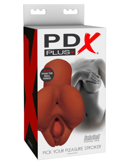 PDX Pick Your Pleasure Stroker - 2in1 élethű maszturbátor (barna)