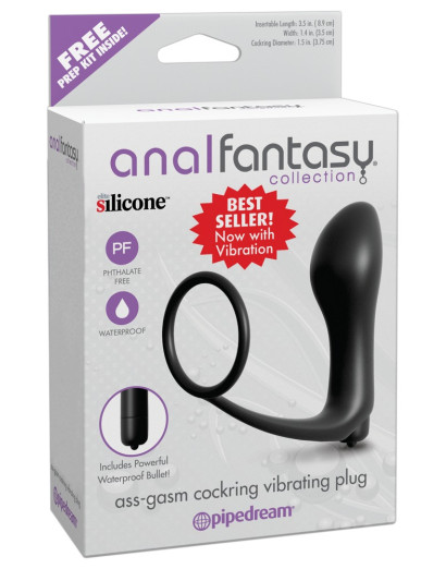 Analfantasy - análujj vibrátor péniszgyűrűvel (fekete)