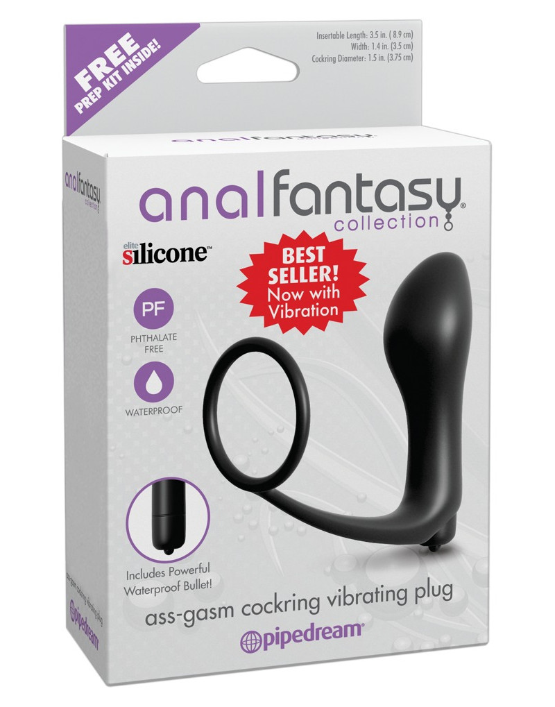 Analfantasy - análujj vibrátor péniszgyűrűvel (fekete)