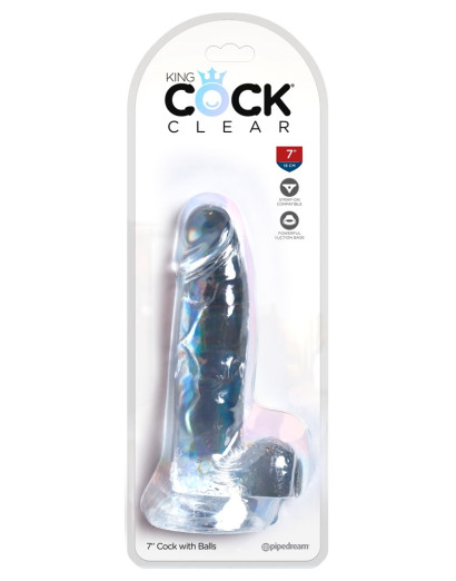 King Cock Clear 7 - tapadótalpas, herés dildó (18cm)