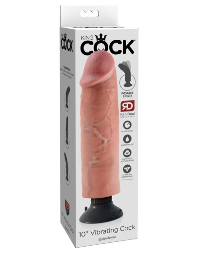 King Cock 10 - hajlítható, tapadótalpas vibrátor (25cm) - natúr