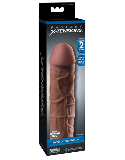 X-TENSION Mega 2 - élethű péniszköpeny (20,3cm) - sötét natúr