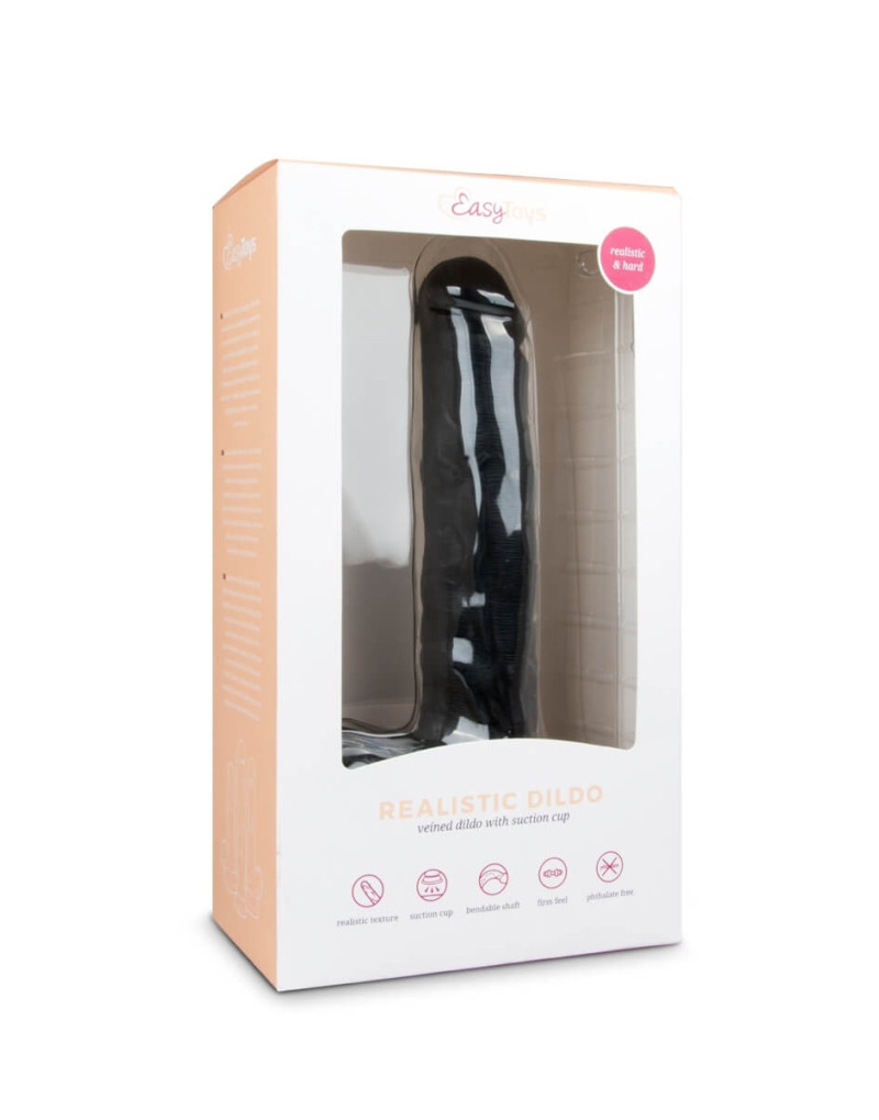 Easytoys - tapadótalpas, herés nagy dildó (26,5cm) - fekete