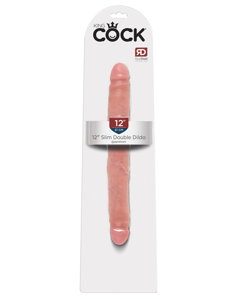 King Cock 12 Slim - élethű dupla dildó (31cm) - natúr