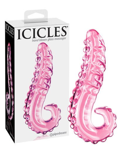 Icicles No. 24 - bordás nyelv üveg dildó (pink)