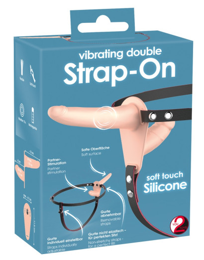 You2Toys - Strap-On - akkus, felcsatolható dupla vibrátor (natúr)