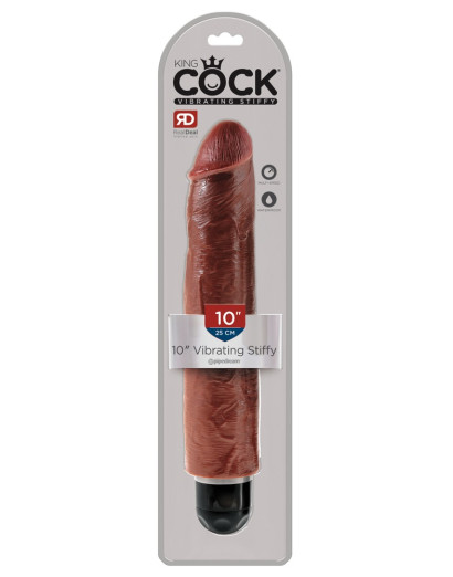 King Cock 10 Stiffy - vízálló, élethű vibrátor (25cm) - barna