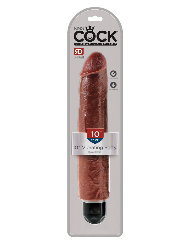 King Cock 10 Stiffy - vízálló, élethű vibrátor (25cm) - barna