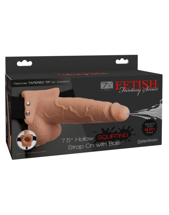 Fetish Strap-On 7,5 - felcsatolható, üreges, spriccelő dildó (natúr)