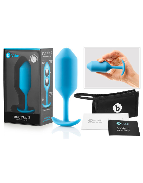 b-vibe Snug Plug 3 - dupla golyós anál dildó (180g) - kék