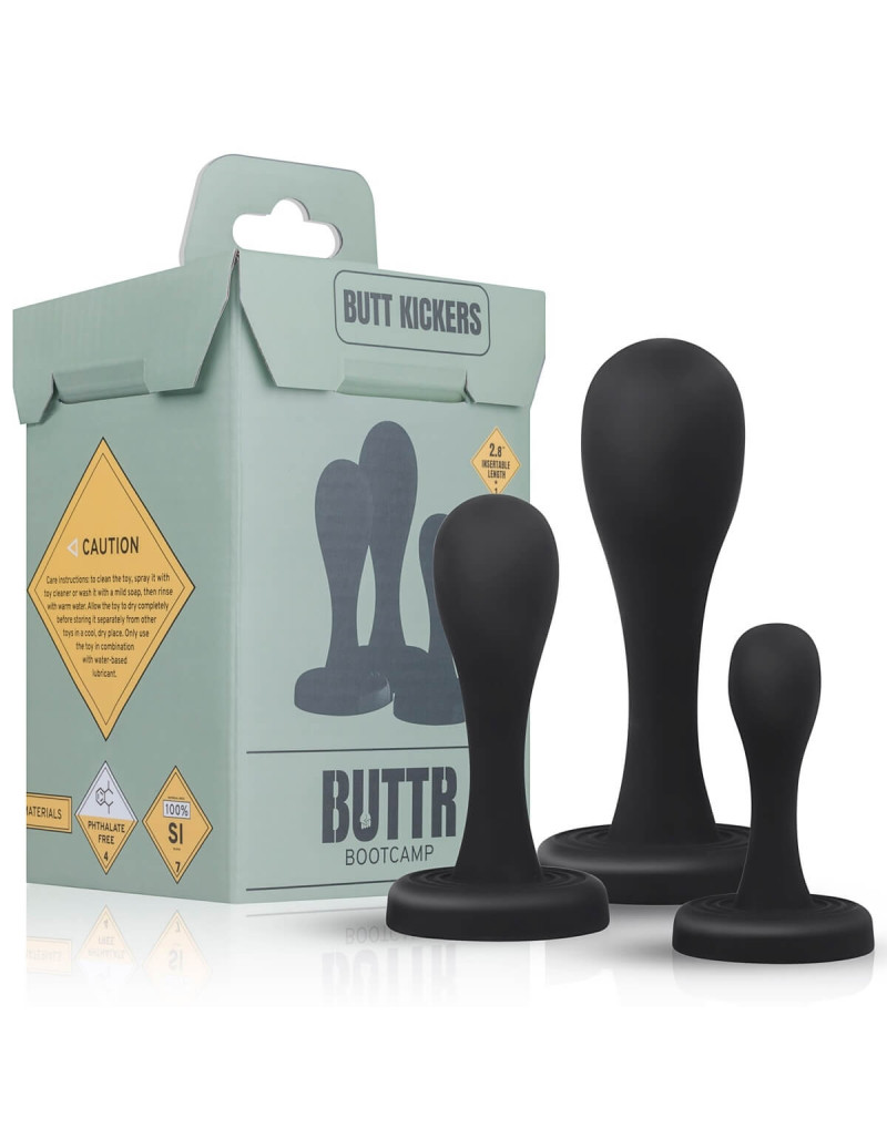 BUTTR Butt Kickers - anál dildó szett - fekete (3 részes)