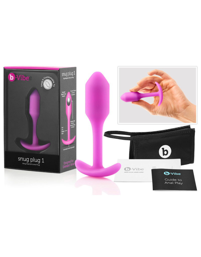 b-vibe Snug Plug 1 - anál dildó belső súllyal (55g) - pink