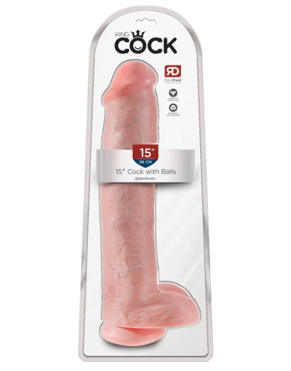 King Cock 15 - tapadótalpas, herés dildó (38cm) - natúr