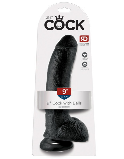 King Cock 9 - nagy tapadótalpas, herés dildó (23cm) - fekete