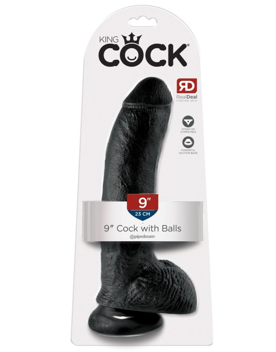 King Cock 9 - nagy tapadótalpas, herés dildó (23cm) - fekete