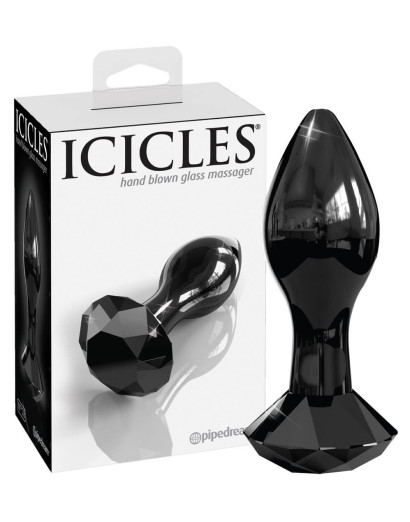 Icicles No. 78 - kúpos üveg anál dildó (fekete)
