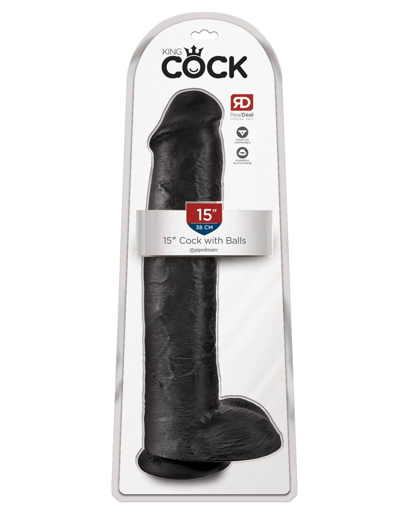 King Cock 15 - tapadótalpas, herés dildó (38cm) - fekete