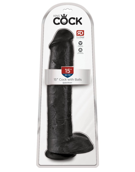 King Cock 15 - tapadótalpas, herés dildó (38cm) - fekete