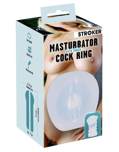 STROKER - műpunci maszturbátor, péniszgyűrűvel (tejfehér)