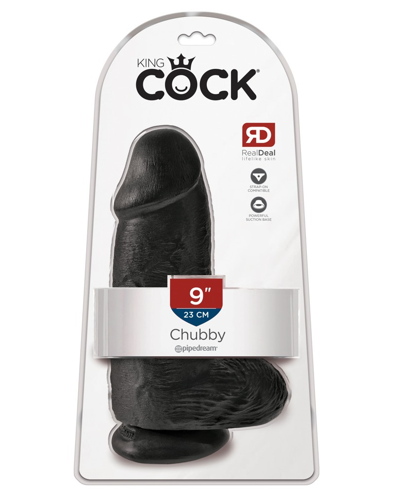 King Cock 9 Chubby - tapadótalpas, herés dildó (23cm) - fekete