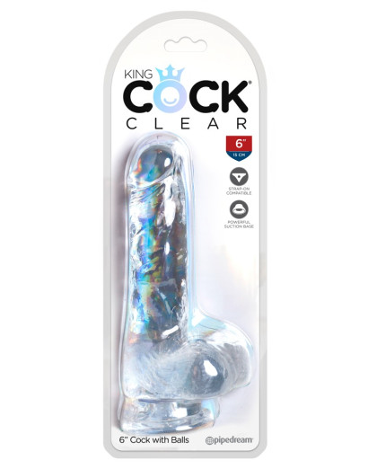 King Cock Clear 6 - tapadótalpas, herés kis dildó (15cm)