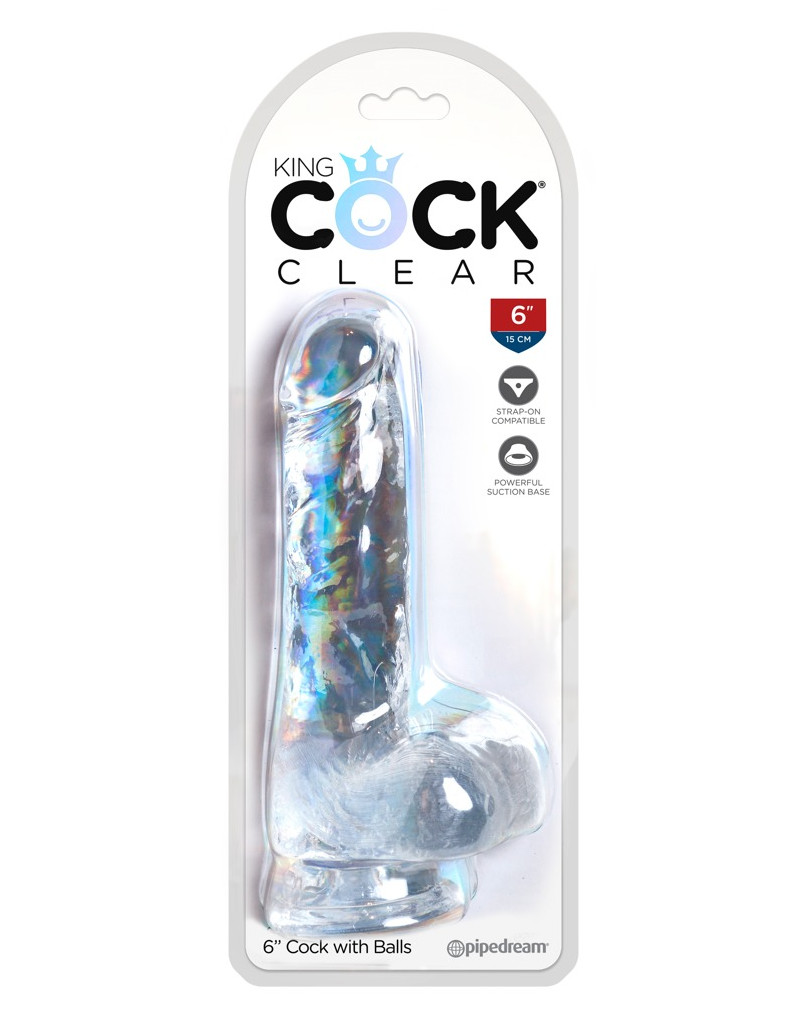 King Cock Clear 6 - tapadótalpas, herés kis dildó (15cm)