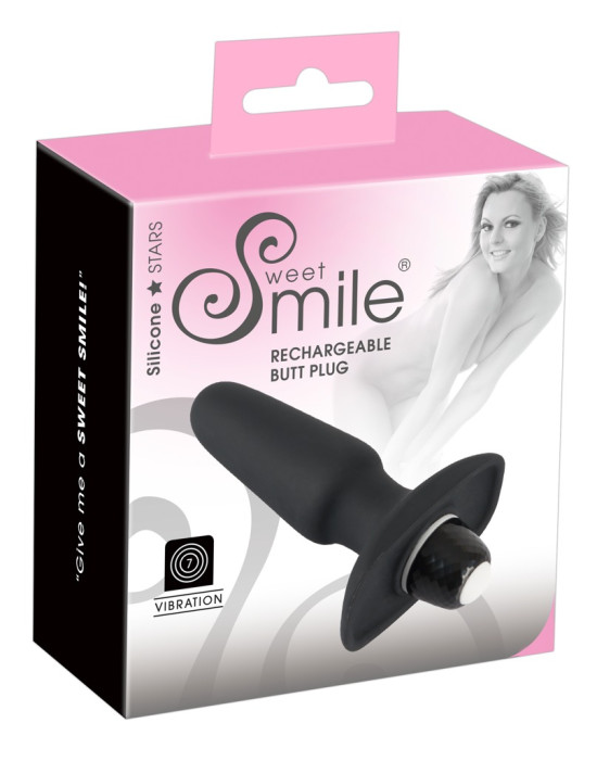 / SMILE Butt Plug - akkus, szilikon anál vibrátor (fekete)