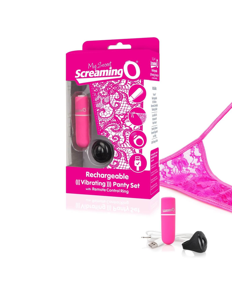 Screaming O Panty Set - akkus, rádiós vibrációs tanga (pink) S-L