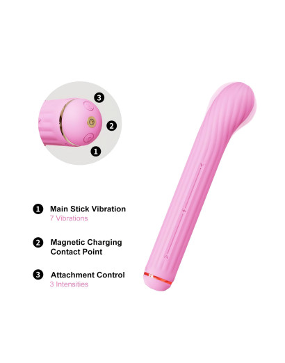 Magic Stick - vibrátor cserélhető csiklókarral (pink)